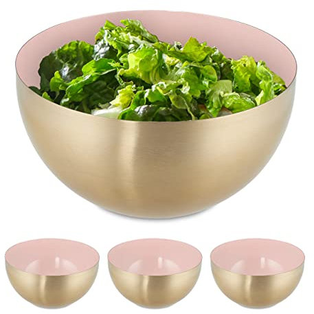 2X Ciotole da Insalata, Acciaio Inox, 2 Litri, Insalatiera da Ø 20 cm, Scodella Portafrutta da Cucina, Rosa Oro