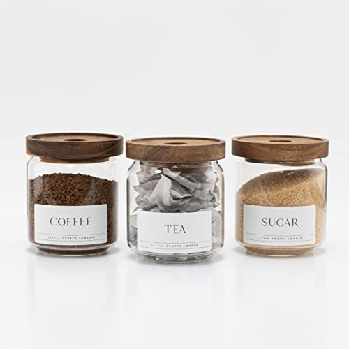Tea, Coffee & Sugar Glass Storage Set - 3 Piece 450 ML Kitchen Canisters With Acacia Wood Lids