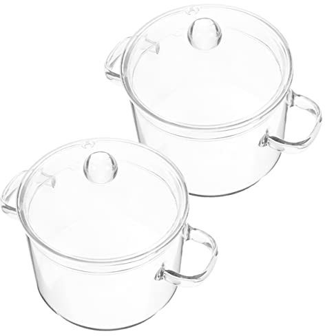 Cabilock 2pcs Glass Stew Pot Glass Saucepan High Borosilicate Cooking Pot Lid for Home Kitchen Cooking Cover for Instant Noodles