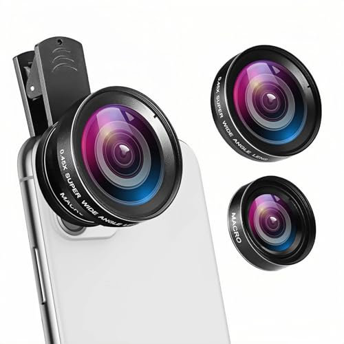 0.45x Macro Lens for Mobile Phone, Clip on Zoom Camera Lense for 15 14 Pro Max, Wide Angle Lens HD Camera Fit for Android, 2 Functions Telephoto Micro Lens