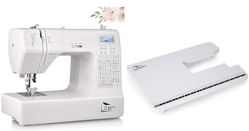 Uten Nähmaschine Elektronisch Freiarm mit 200 Stiche, Für Profi Anfänger DIY Begeister Sewing Machine, Geschenkidee & Anschiebetisch Verlängerungstisch für Nähmaschine 2685A Nähmaschine