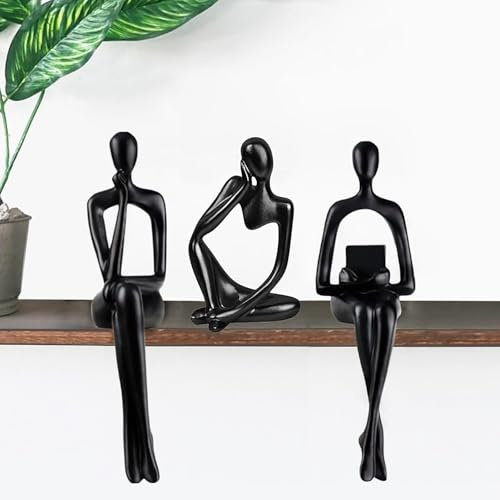 Abstract Black Reading Thinker Statue for Book Shelf Office, Resin,Set of 3