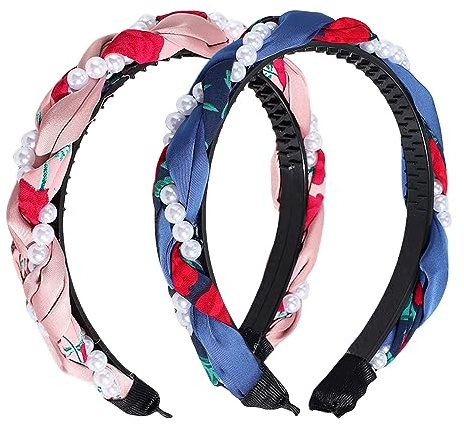scicent Haarreifen Damen 2 Stück Boho Knot Haarband Haarbänder Haarreif Headband Perle Geknotet Stirnbänder für Frauen Dünn Breites Vintage Hairbands - 15703