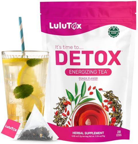 LULUTOX Original Detox Tea - Herbal Blend with Dandelion, Ginseng, and Ginger - Supports A Healthy Weight, Digestive Health - Vegan, All Natural, Laxative-Free - Peach Flavor (28 Servings)