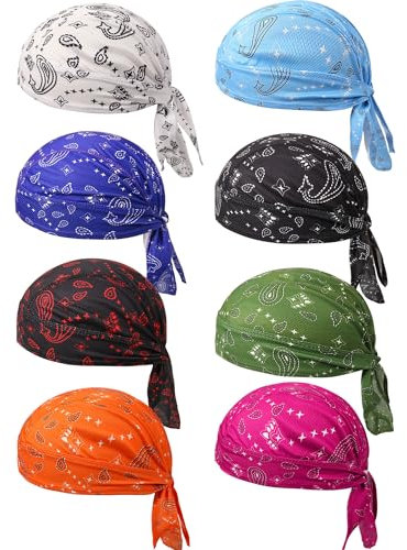 Foaincore 8 Pack Do Rag Skull Caps for Men Sweat Wicking Doo Rags Cooling Helmet Liner Cycling Motorcycle Bandana (Soft Color,Trendy Style)
