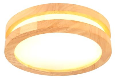 LIGKIN Plafonnier LED Moderne 24W Rond Bois 3000K Lumière Chaude pour Salon Cuisine Couloir Salle à Manger Chambre, Ø23cm