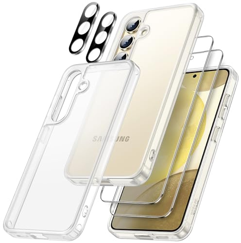 JETech 5 in 1 Matte Case for Samsung Galaxy S24 5G with 2-Pack Screen Protector and Camera Lens Protector, Translucent Back Protective Phone Cover, Tempered Glass Film (Frosted Clear)