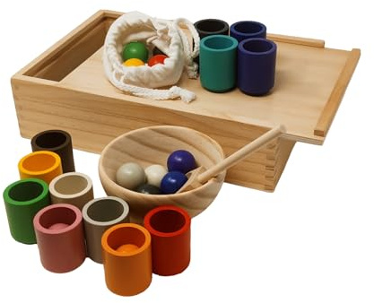 Montessori Spielzeug ab 1 Jahr von Das Arla | Bälle in Tassen | Sortierspielzeug Kleinkind 2 3 Jahre | Farben Lernen Zählen Feinmotorik | Handbemaltes Holz