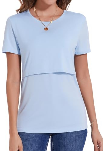 Sosolism Stillshirt Damen Stilltop Mehrfarbig Sommer Stillmode Oberteil,Hellblau,Größe S