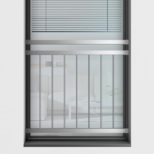 Edelstahl V2A - Französischer Balkon Franz Geländer VKT Stabgeländer - Innenbefestigung - 100x90 bis 185x90, verschiedene Montagesets, Balkongeländer (128x90 Montageset Holzständerbauweise)