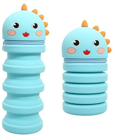 Husalsea Federmäppchen Kinder Silikon, Zusammenklappbar Federmäppchen Klein, Faulenzermäppchen Kann als Stifthalter Verwendet Werden, Kawaii Federmäppchen, Kleine Federtasche (Blauer Dinosaurier)