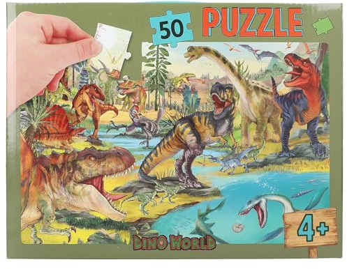 Depesche 13206 Dino World - Puzzle 50 Teile, mit detailliertem Dinosaurier Motiv, ausgelegt ca. 58 x 40 cm, im Karton-Koffer mit Tragegriff
