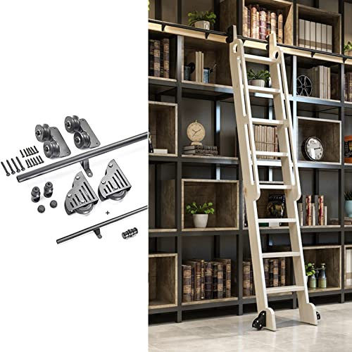 LDTTYRC Kit ferramenta per Scale mobili per biblioteche - Kit ferramenta per binari per Scale mobili retrattili, Accessori per ferramenta per Porte scorrevoli, con rulli - Acciaio al Carbonio - Faci