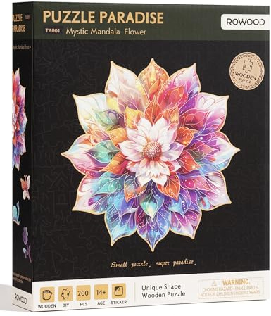 ROWOOD Puzzle de 200 pièces pour adultes et enfants, jeu stimulant, jouets éducatifs, puzzles cadeaux pour femmes hommes, fleur mandala
