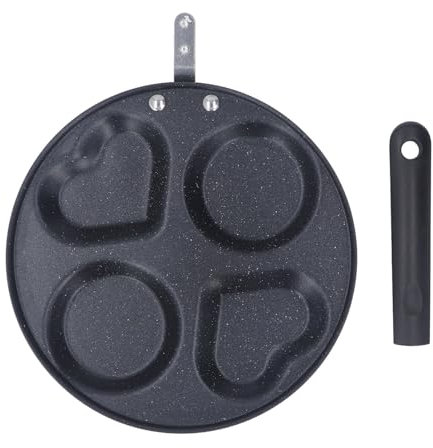 Otufan Poêle à œufs, poêle à crêpes 4 tasses, antiadhésive en forme de cœur à chauffage rapide avec poignée amovible, cuiseur à œufs frits pour la cuisine à domicile (Forma de corazón negro 4 tazas)