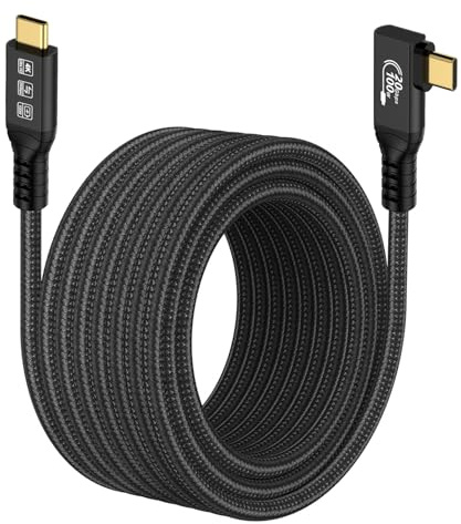 CHENLENIC 16,5 fot 20 Gbps USB C 3.2 Gen 2-kabel, 5 m 90 grader typ C 4K @60Hz UHD video 5A/240 W PD3.0 snabbladdningskabel med E-markör kompatibel med Thunderbolt 3/4 MacBook-skärm