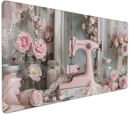 Gaming Mauspad XXL Nähmaschine Mousepad 800x400x4mm Rose Verlängertes Mauspad Schreibtischauflage,Genähte Kanten Mauspad,Verbessert Präzision Geschwindigkeit Wasserdicht Geeignet für Büro und Spiele