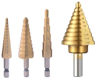 Vleant Stufenbohrer-Set – 4 Titanbeschichtete HSS-Metallbohrer, Sechskant- und Dreieckschaft, 118° X-förmige Spitze für Präzisionsbohren