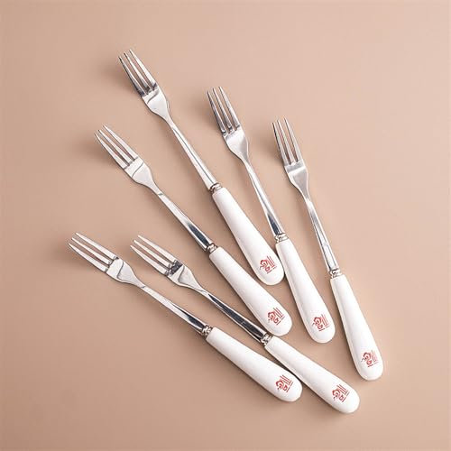 Tenedores de frutas de acero inoxidable, tenedores de postre, rodillo de pintura en relieve, 6 tenedores de postre de acero inoxidable 304, lata de almacenamiento for el hogar, cocina, restaurante, fi