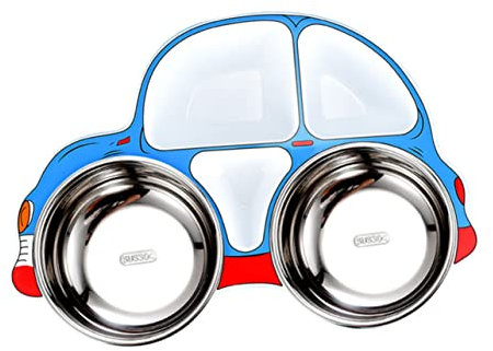SECFOU Edelstahlplatten Für Kleinkinder Mit Cartoon-auto-form Und Abnehmbarem Unterteil Aus Hochwertigem Als Ergänzungsnahrungsteller Oder Futterteller Für Kindergeschirr Leicht Zu