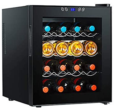 Enfriador de vinos de 48 litros Refrigerador para vinos de 16 botellas con Evite el aislamiento de luz y calor Bodegas Vidrio transparente Control táctil Funcionamiento con bajo nivel de ruido Integra