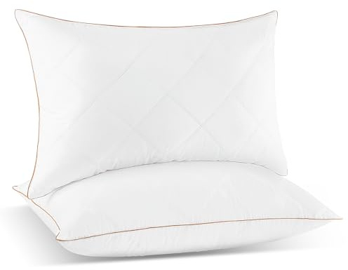 UNIKOME Almohada de plumón 40x60cm, Almohada de plumón de Ganso Juego de 2, Almohada de Plumas Blancas, Lujosa Almohada de Plumas y plumón núcleo, Tejido 100% algodón, Lavable a máquina, Oeko-Tex