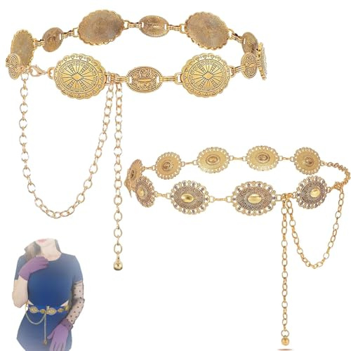 Cinturón Cadena TREABEAR, Dorado, Pirata, Ajustable para Mujer, Vestidos, Jeans y Otros Estilos