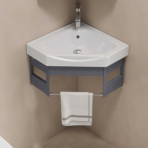 Pounjsd lavabo Triangle Mural en Céramique,Lave Main Meuble WC Suspendu,Lave Main WC avec Meuble Angle,38cm Petit Meuble-lavabo d'angle, lavabo Salle de Bain Mural, pour Salle de Bains et WC