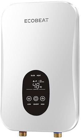 EcoBeat Scaldabagno istantaneo elettrico compatto (formato foglio), Thermos senza serbatoio, display touch a LED con temperatura graduabile. (5500 W)