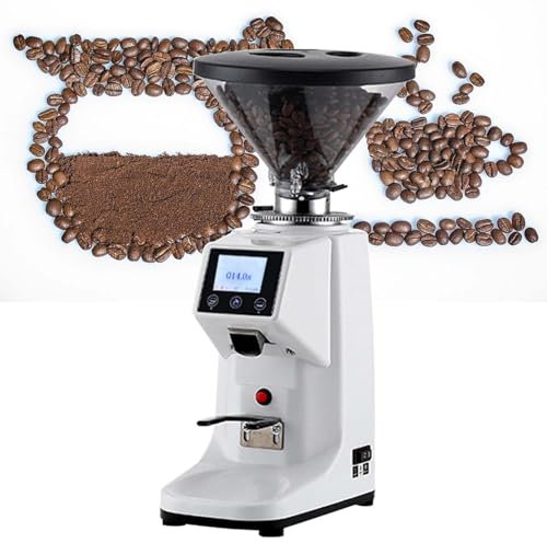 Macinacaffè Elettrico Conico A Macine, 19 Impostazioni Di Macinatura, Macina Piatta In Acciaio Inossidabile Da 60 Mm, Macinacaffè Commerciale Per Caffè Espresso, Touch Screen,White-200G