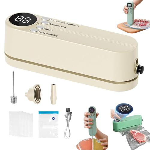 Mini sellador al vacío inalámbrico, sellador al vacío portátil recargable 3 en 1, sellador de vacío de mano, succión de 60 kPa, modos de bombeo/inflado externos, ideal para camping, viajes y