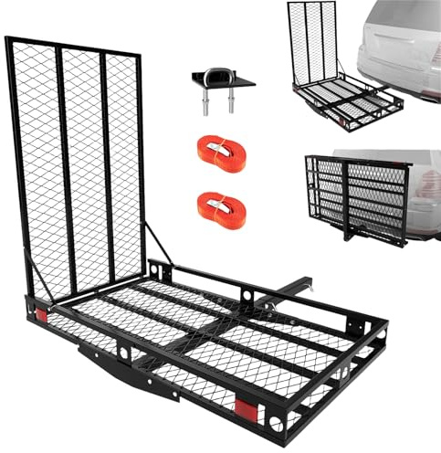 ERGOMASTER Hitch Cargo Carrier with Ramp, 49 '' x 28'' Folding Hitch Mount Mobility Scooter Wheelchair Carrier (Fully Foldable)