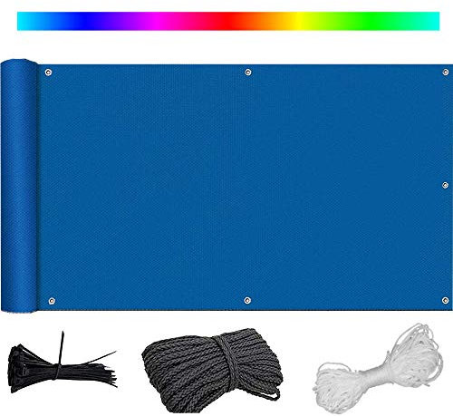 Clôture de jardin opaque, protection UV, contre le vent, pour terrasse et jardin, intimité, avec cordon de serrage et serre-câble Bleu 140 x 500 cm
