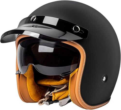 Casque Moto Vintage Casques Jet avec Visière Casques Bols Casque Mobylette avec Lunettes Homologué Dot/ECE Rétro Demi Casque Moto Vélo Scooter Chopper pour Adultes Homme Et Femme