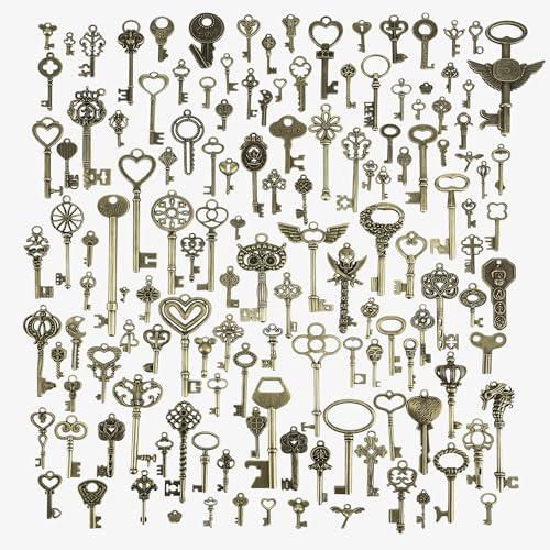 AebDerp 130 Stück Vintage Bronze Schlüssel Deko Alte Charms Basteln Zubehör für DIY Anhänger, Schmuckherstellung Geschenke, Steampunk und Weihnachts Dekoration