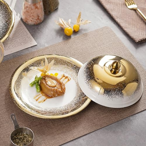 Générique Service De Table en Porcelaine, Assiette à Dîner Isotherme avec Couvercle, Lavable Au Lave-Vaisselle, Assiette à Dîner Dorée De 10 Pouces (10in Dinner Plate x2)