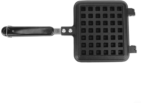 Fauhapyway Piastra per waffle per fornello a gas, antiaderente, rotante, in metallo, per panini, colazione, utensile da cucina, piastra per waffle nera (cialda a una testa)