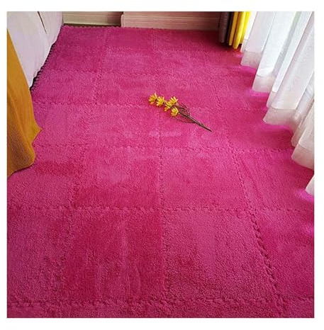 7 Pcs 30X30cm Plush Interlocking Carpet Tiles Square Jigsaw Puzzle Play Mat Thick Foam Flooring for Kids Soft Playroom Rug,gray(Rose Red)