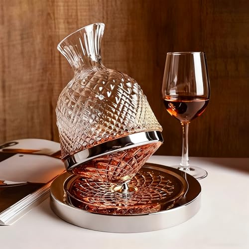 Fhlprte Wein Dekanter 360° drehbarer Dekanter,1500ML Rotweinkaraffe aus Bleifreie Kristallglas,Whisky Dekanter Geschenk für Weinliebhaber, Weihnachten Geschenke, Geschenke für Männer