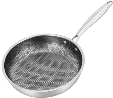 POTYYH stekpanna 28 cm, rostfri stekpanna med non-stick beläggning induktionspanna rostfritt stål panna bikakestruktur för gasspisar, induktionshällar, keramiska spisar