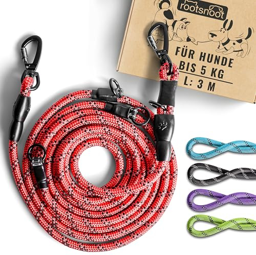 rootsnoot verstellbare Hundeleine – 300 cm lang, 0,8 cm stark, für kleine Hunde bis 5 kg – leichte 4-Fach verstellbare Freilaufleine & Trainingsleine