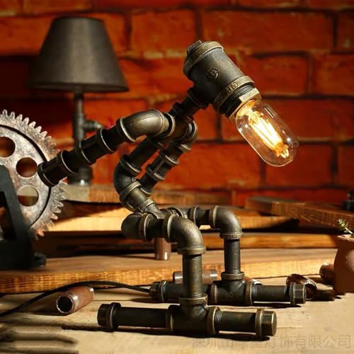 Tavolo tubatura soppalco Vintage da Robot in Metallo Antico con Cavo Interruttore, Lampada Tubo Punk a Vapore per Barra caffetteria Decorazione della Stanza del Desktop