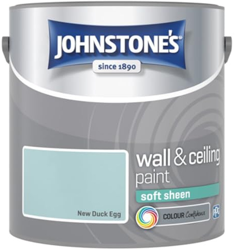 New Duck Egg Johnstone’s Wall & Ceiling Soft Sheen Paint 2.5L – Subtle Sheen Finish, Durable & Washable, Quick Dry, Low Odour Interior Paint for Walls & Ceilings