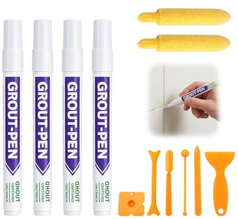 12-Piece Grout Pen White Set, Complete Tile Restoration Kit with Application Tools and Paint Nibs, Refreshes Bathroom and Kitchen Surfaces, for Wall and Floor Repair Line Pens