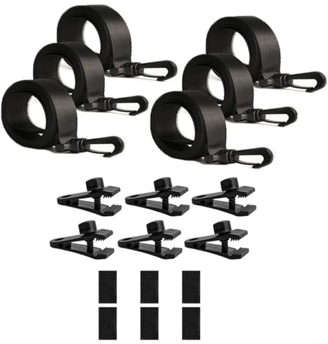 Tidevib Pool Solar Cover Reel Attachment Kit for In-Ground Pools, 6 Heavy-Duty Nylon Straps with Serrated Clips, 69.5 Fixing Belts for Reel Winch, Black