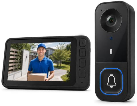 Sonnette Sans Fil Exterieur Etanche Angle 120° Sans WiFi ni App, Visiophone Sans Fil avec Camera Audio Bidirectionnel Vision Nocturne, Interphone Video Sans Fil Ecran 4,5 IPS, Batterie Longue Duree