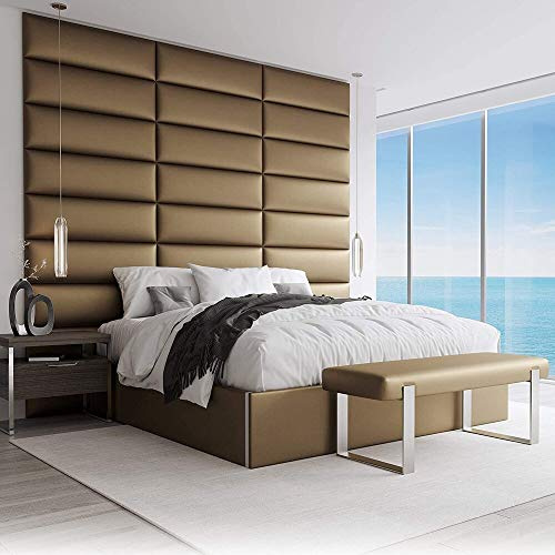 VANT Gepolsterte Kopfteile - Accent Wall Panels - Pack von 4 - Einfach Installieren - König und Zwilling Bett Größen (Metallisches Gold, 91cm BREITE)