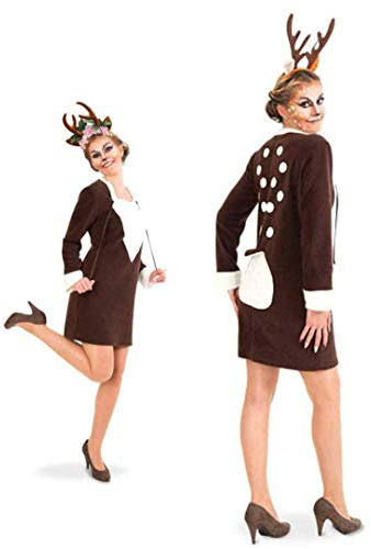 KarnevalsTeufel Damenkostüm-Set Rehlein Kleid inkl. Haarreif, Geweih Rentier Karneval Märchen Tierkostüm