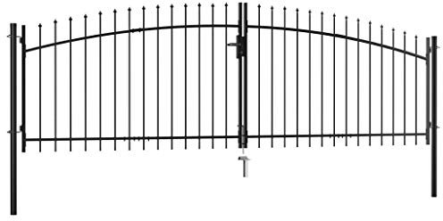 Festnight Metall Doppelflügel-Gartentor Doppeltor Zauntor Gartentür Zauntür mit Speerspitzen 400×175 cm