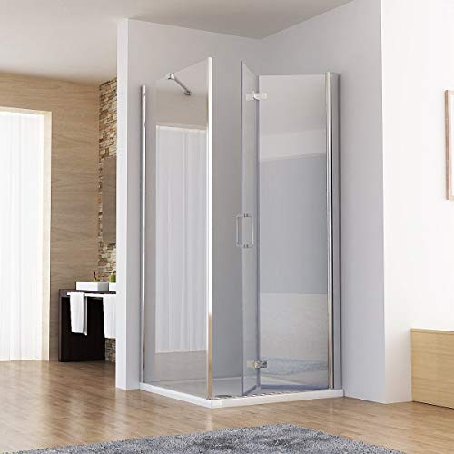 MIQU Duschkabine 75x80 Eckig Dusche Falttür 75 mit Seitenwand 80 Duschwand 6mm NANO Glas 185cm DB7580